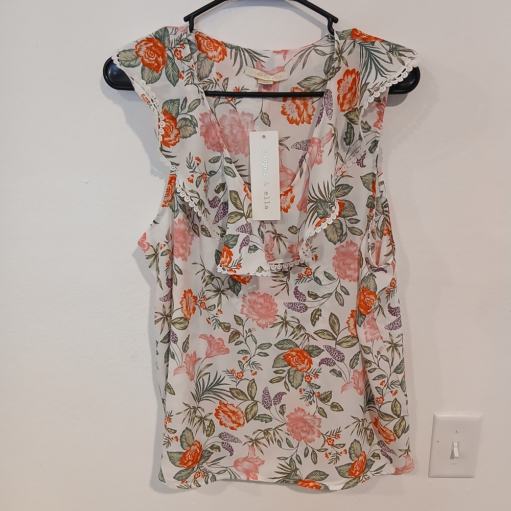 Cooper + Ella Floral Sleeveless Top Large NWT Casual Blouse